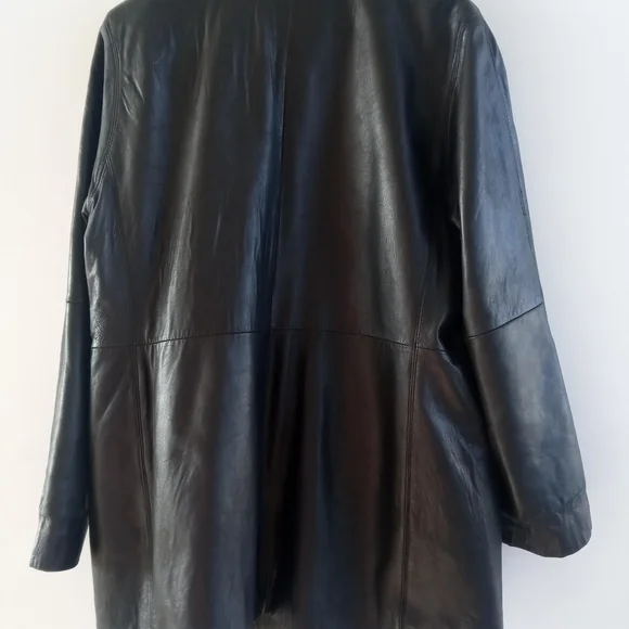 JLC New York Black Leather Jacket Women's Large L Full Zip Outerwear Sleek - Picture 5 of 6